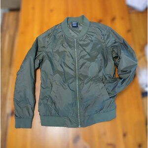 Olive Green Bomber Jacket Women's L Pockets Zipper Charles River Nylon